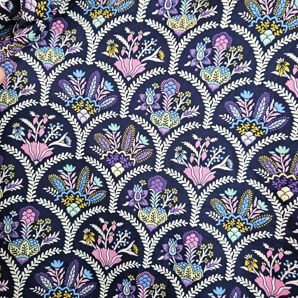 Talbots Plus Petite Women's 2XP Floral Print Button Front Blouse Black Purple